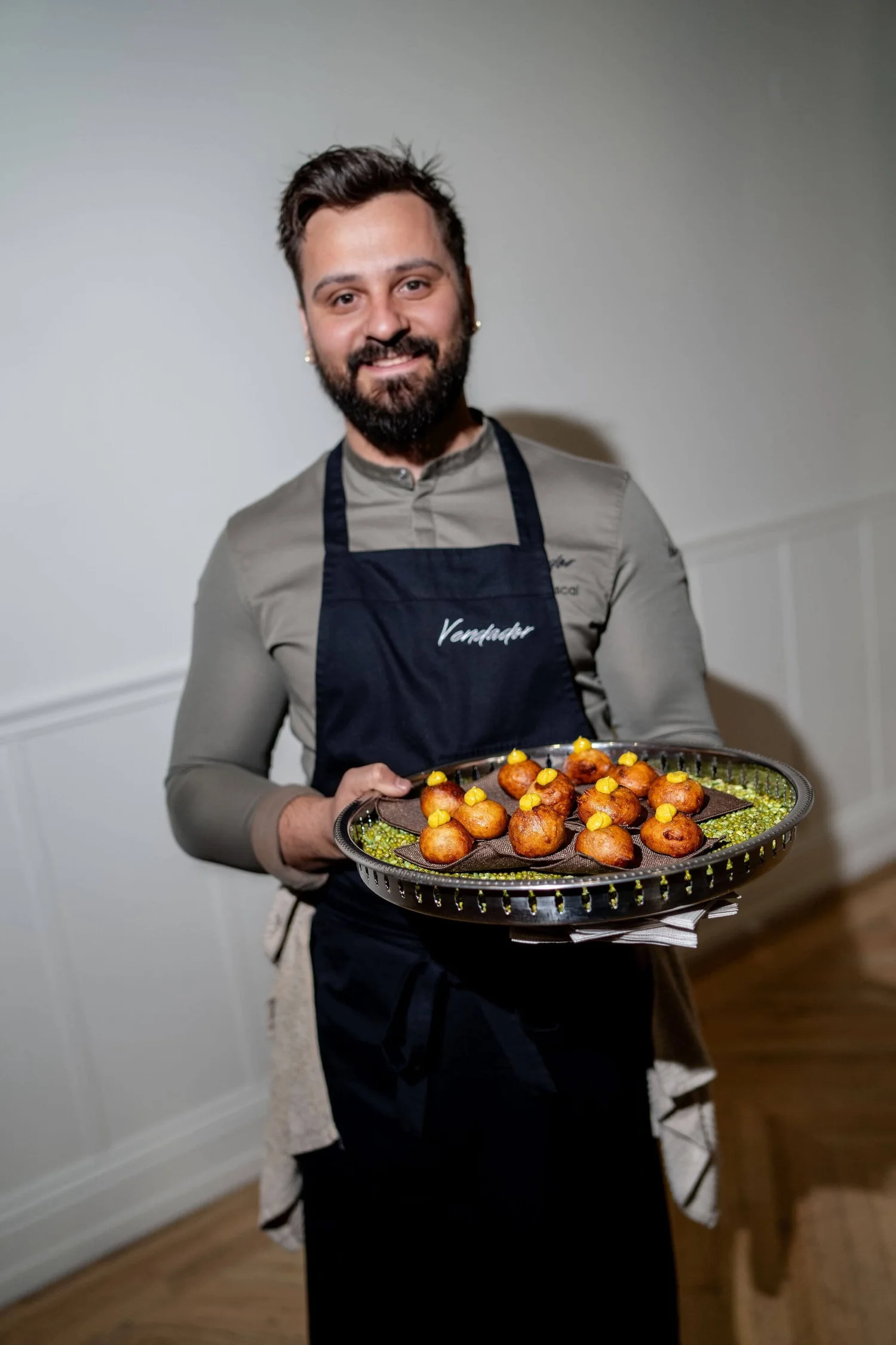 Chef Francis Pascal presenting a platter of canap&eacute;s